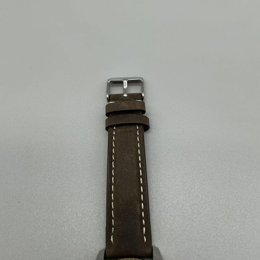 Vtg Timex Indiglo Mens Watch 34mm Two Tone Brown Leather Day Date New Battery
